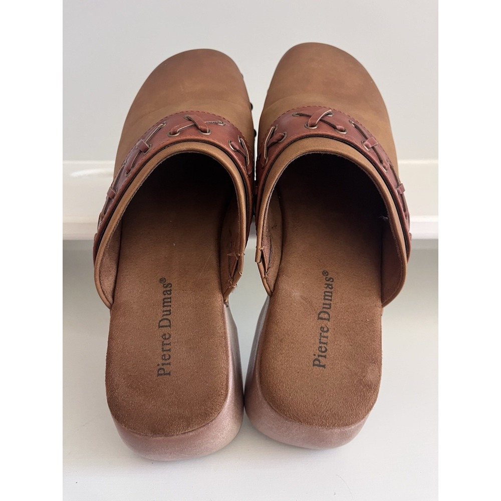 Pierre Dumas Women's 8.5 Brown Studded Mule Clog Round Toe Slip-On Block Heel - Picture 4 of 6